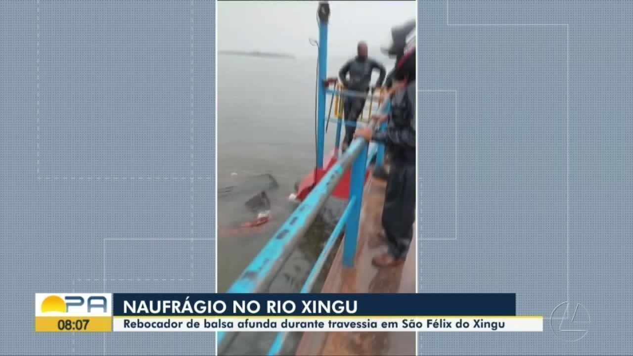 Rebocador de balsa afunda no rio Xingu, no Pará