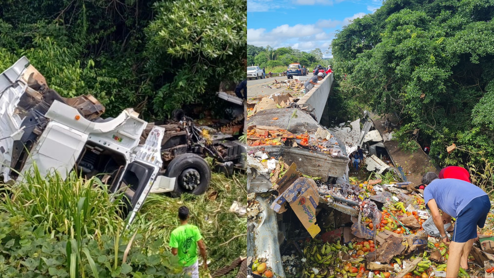 Caminhão cai em ribanceira no Pará e fica destruído