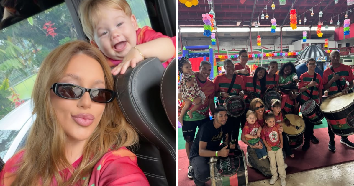 Virginia mostra caçula encantado com passistas mirins na Grande Rio