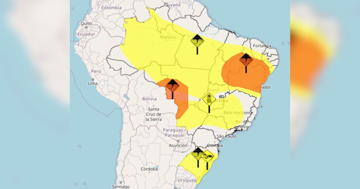 Inmet emite alertas laranja e amarelo para chuvas intensas em 17 estados