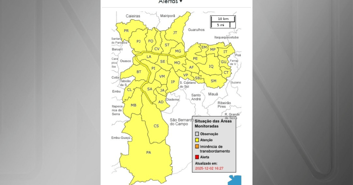 Capital paulista entra em estado de atenção devido às chuvas
